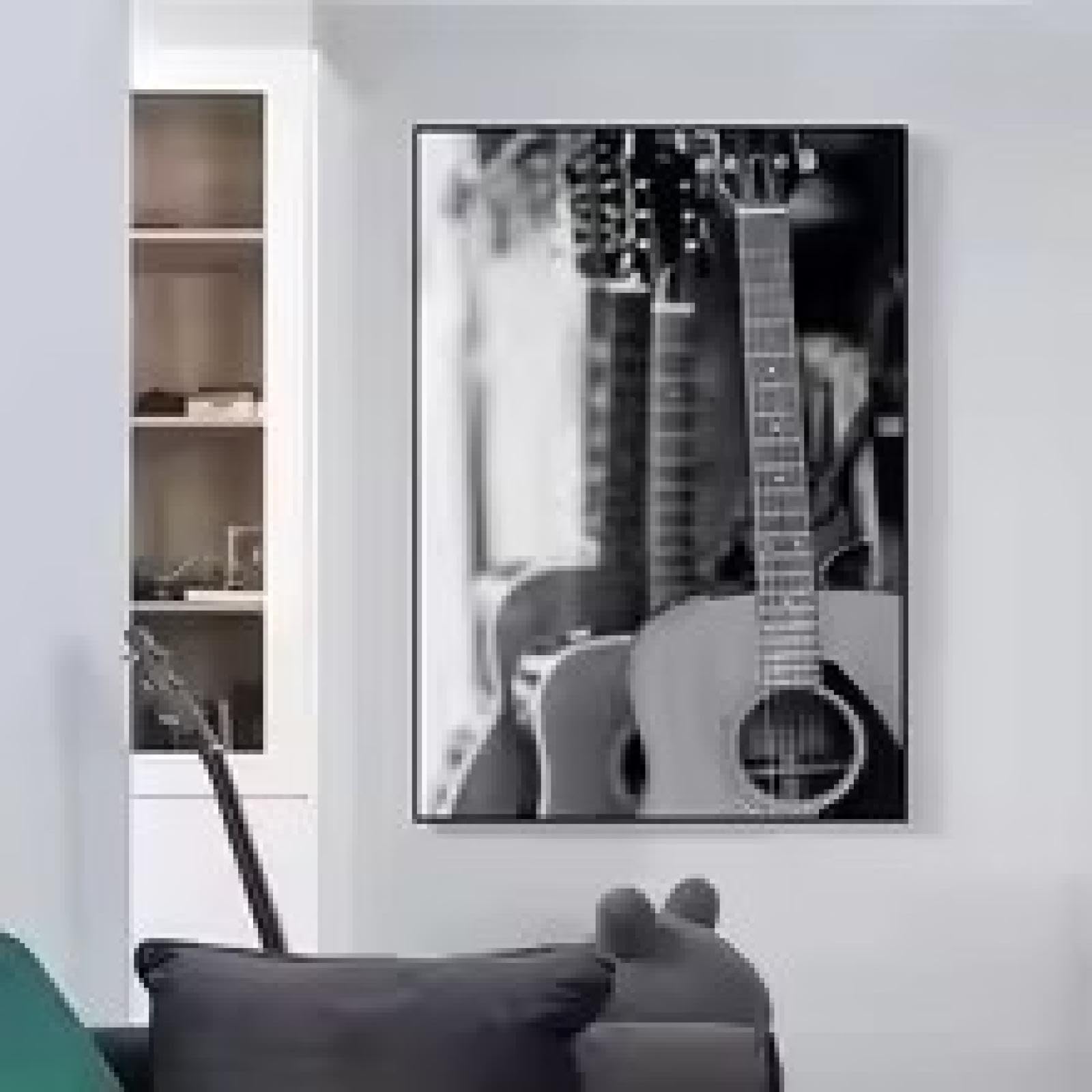 XINBAO Poster di dischi in vinile vintage in bianco e nero con testo di musica, stampe su tela, decorazione da parete per studio musicale, 30x45 cm con cornice
