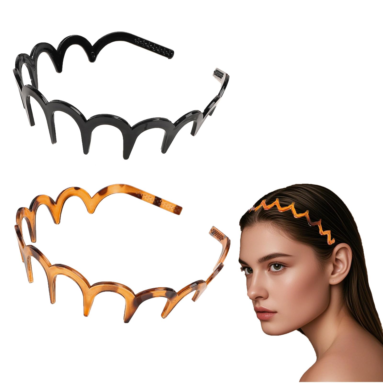 Flomiara 2 Pcs Zig Zag Headband for Women Girls Plastic Tooth & Comfort Wavy Hair Comb Headbands
