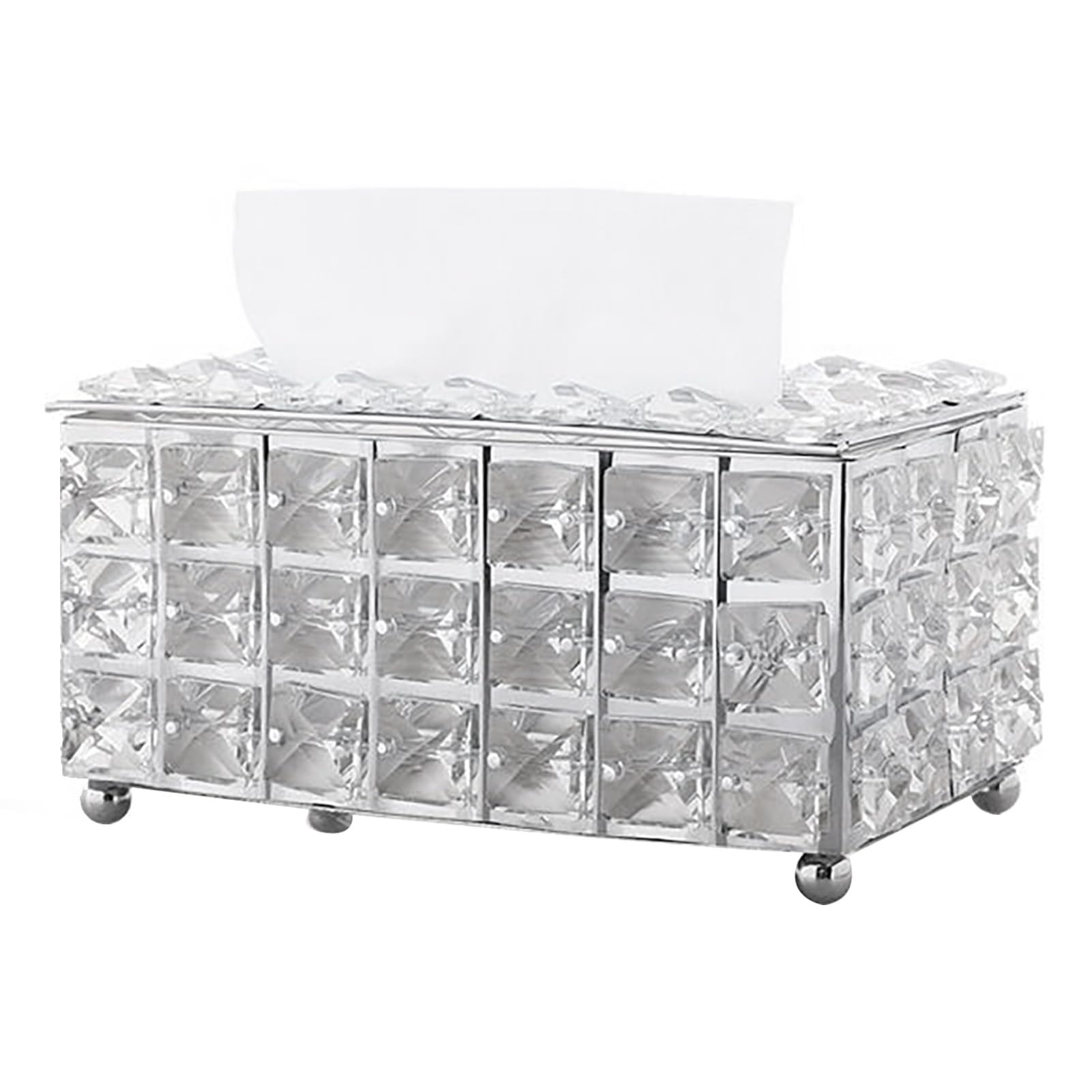 Facial Tissue Holder, Light Luxury Crystal Metal Silver Tissue Dispenser Box,Crystal Tissue Box Cover,Household Paper Towel Dispenser, Tissue Box for Car Home Living Room Decor
