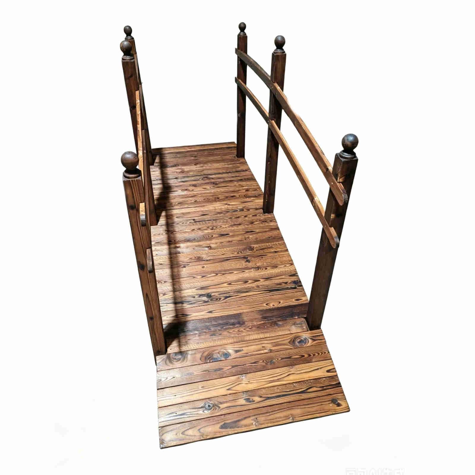 HOMASIS Pont de Jardin en Bois Carbonisé 2,3m, Passerelle de Jardin avec Double Balustrade, Pont Extérieur Décoratif Résistante aux Intempérie, Jardinet&Cour Arrière, Charge 300kg (230x73x107cm)