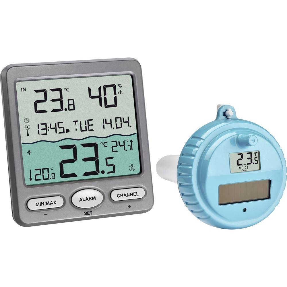 TFA Dostmann Venice Pool Thermometer, 30.3056.10, per il monitoraggio della temperatura dell'acqua in piscine, laghetti o vasche idromassaggio Termometro digitale wireless per piscine, grigio