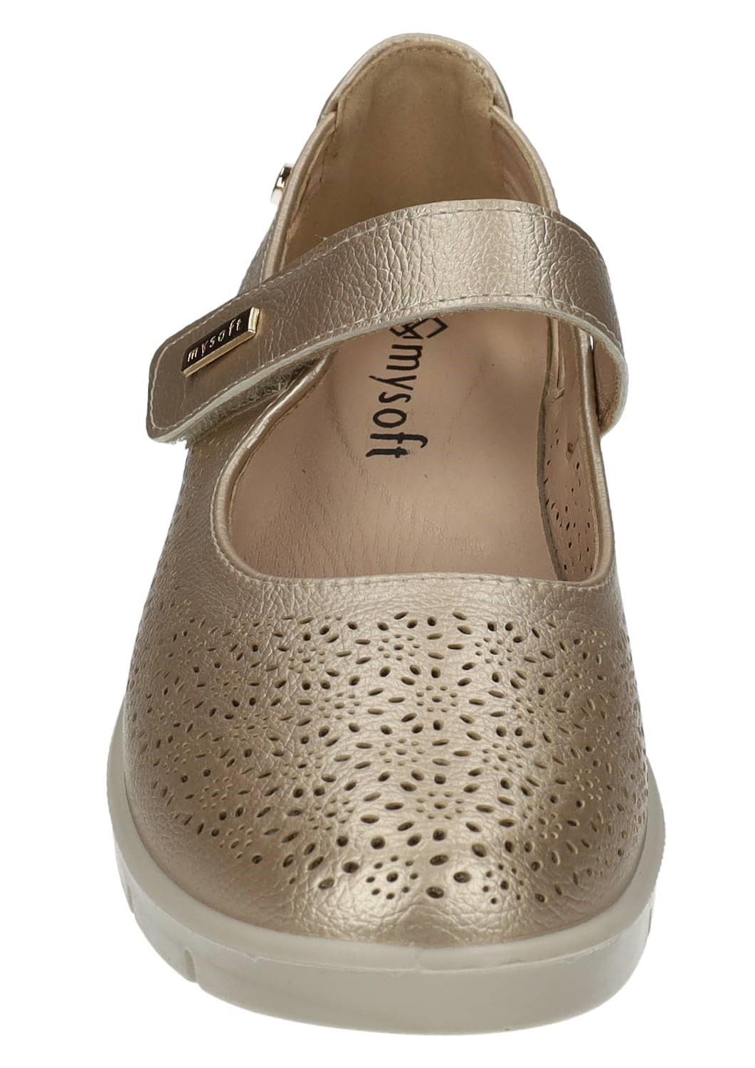 mysoft 25M208 Manoletinas Mujer Platino con Diseño Calado y Cinta Textil Adhesiva Mujer Manoletinas