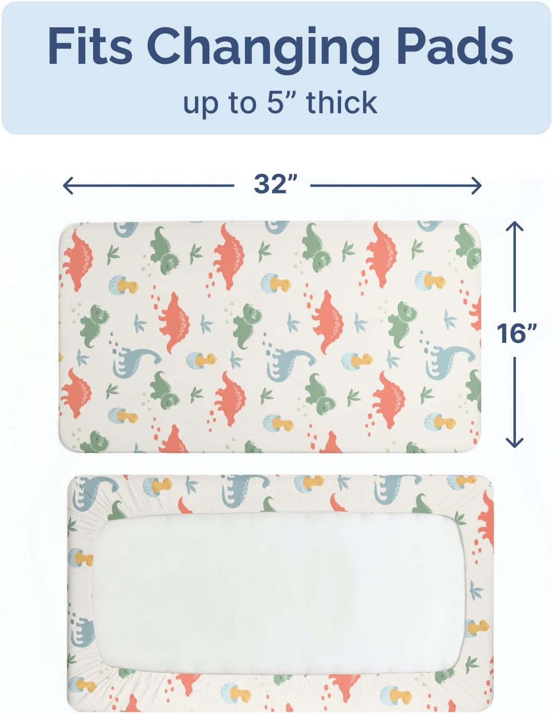 Changing Pad Cover - Pack of 2 Diaper Change Sheets - 32x16in, Dino Land image 5