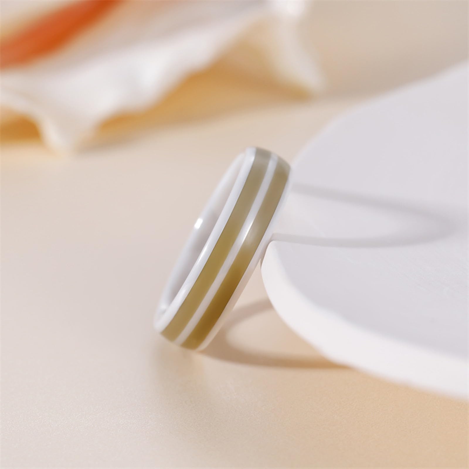 Anillo para mujer y hombre, cerámica, anillo de boda, compromiso, grano de madera, resina epoxi doble de 6 mm, ancho
