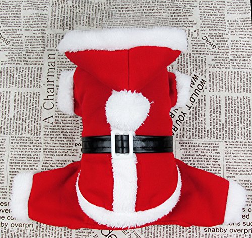 Pet Dog Puppy Kitten Christmas Clothes Santa Claus Costume Fancy Dress Fleece Cold Weather Winter Hooded Sweater Outfit Coat Jacket Apparel For Small Dogs Cats #TOP1