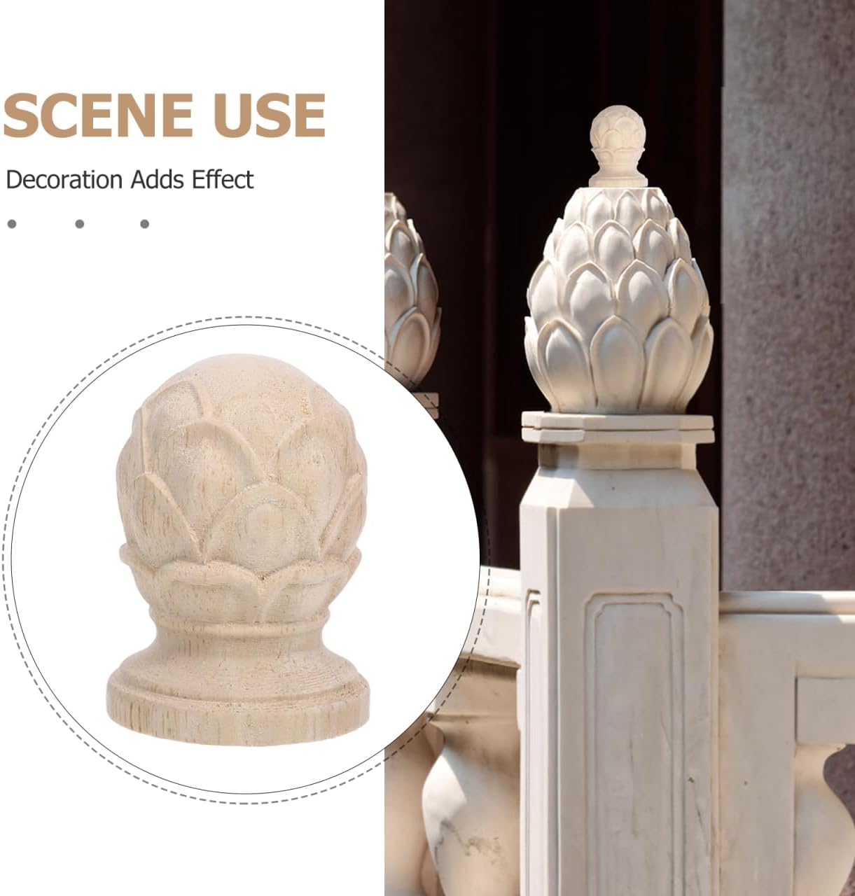 Kisangel Pineapple Curtain Rod Finial Solid Wood Carved Bed Post Decorative Finial for Staircases and Furniture European Style Home Decor Accent 2.36 X 1.69 X 1.69 in