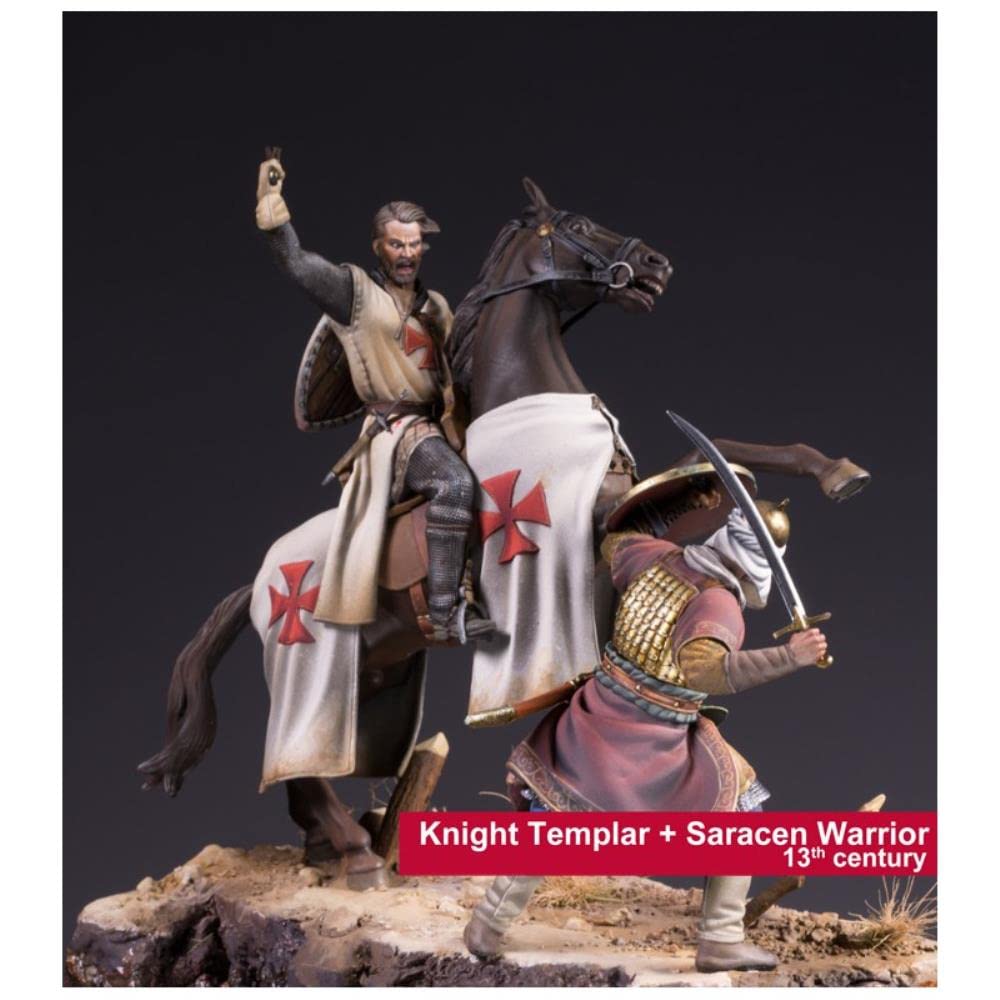 PANGCHENG 1/24 75Mm Chevalier Templier Et Guerrier Sarrasin Ancien 75Mm Figurine en Résine Kit Miniature Non Assemblé Non Peint