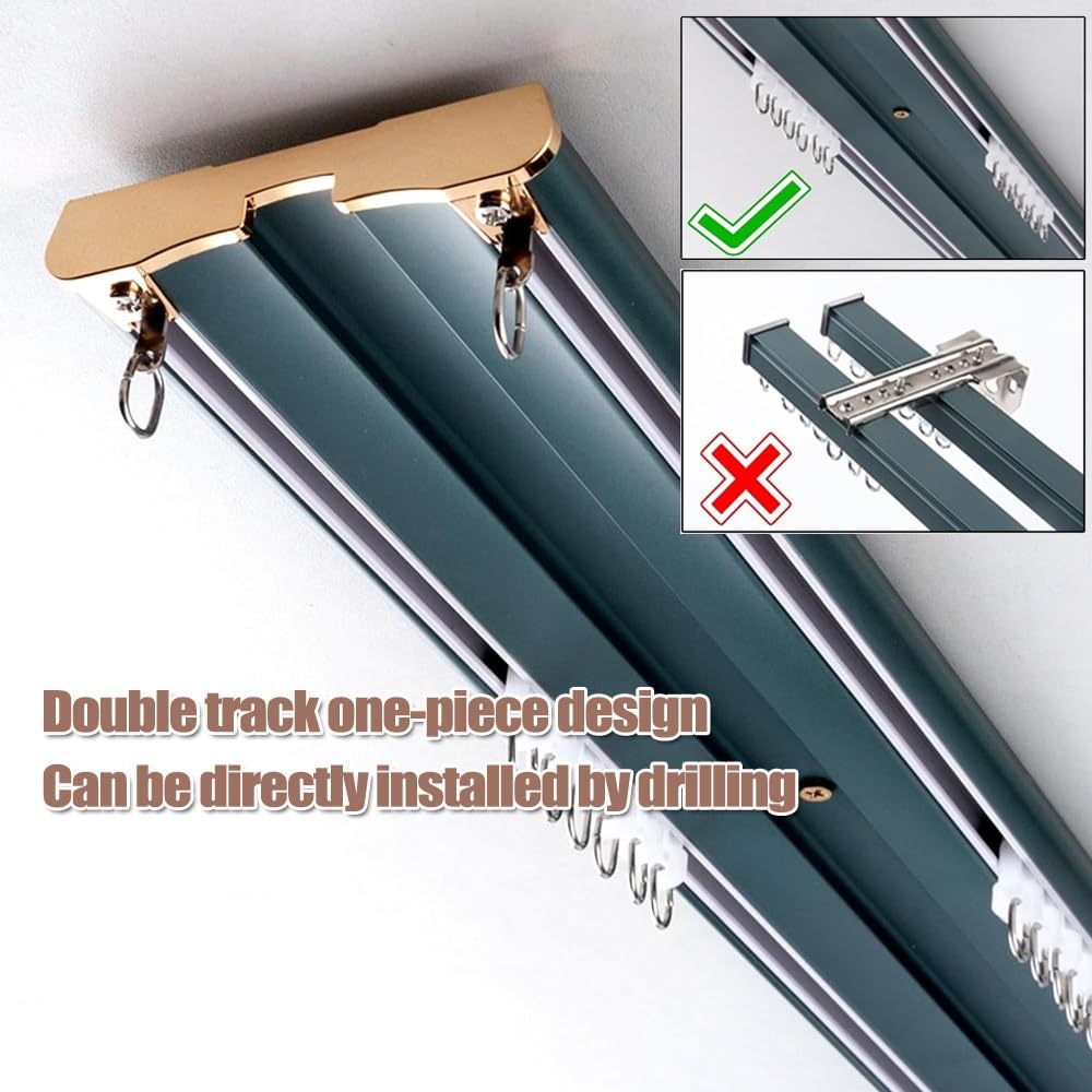 Rail De Rideau Double Rail De Plafond En Aluminium Pour Rideaux Kit De Rail De Rideau Coulissant Muet Rideau Rail Pour Le Salon Chambre À Coucher Plafond Suspendu(Blanc,420cm)