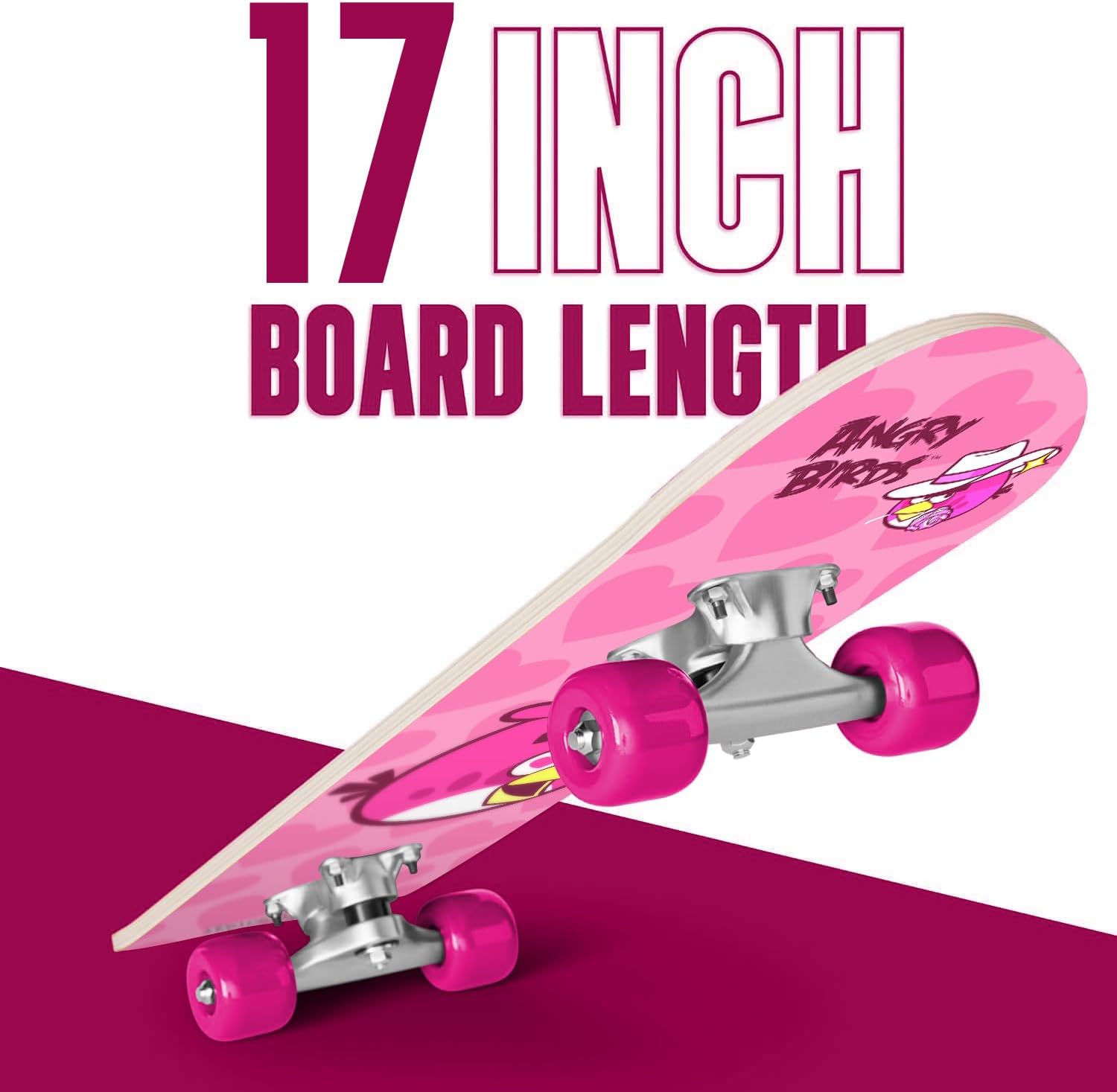 Kids Beginner Micro Mini Skateboard from Angry Birds - Learn Skateboarding in Style - Mini Wooden Cruiser Board with Cool Graphics for Boys & Girls 3-5 Years - 17” Deck, 54mm Wheels, Lightweight - Safe & Durable