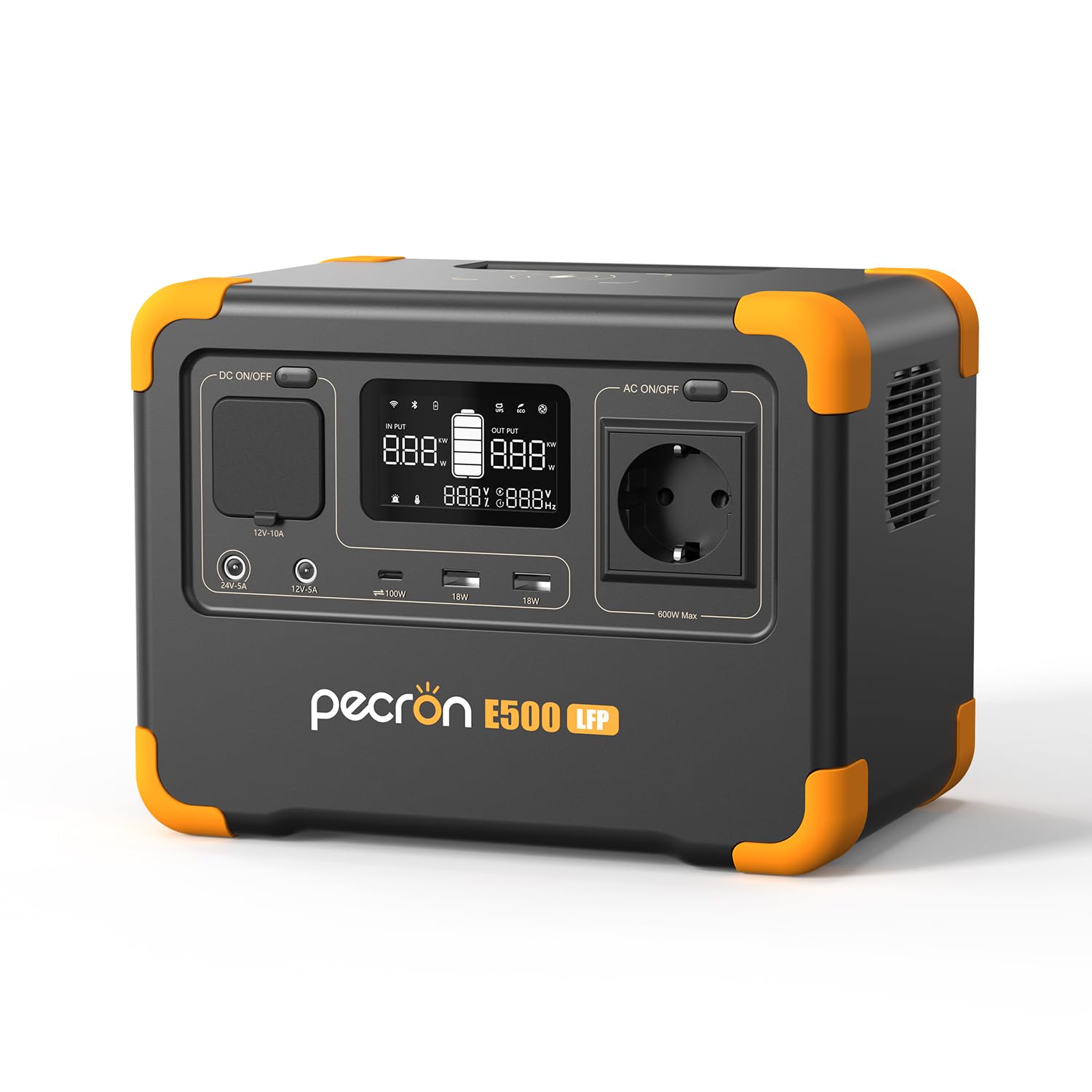 Station électrique portable PECRON E500LFP, Générateur solaire 600W/576Wh, Batterie de secours LiFePO4, Charge rapide pour usage domestique, camping-car, camping, PPC, urgences