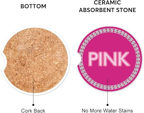 Miniatura 6 de Findmoreart - Juego de 2 posavasos de cerámica absorbente para automóvil, posavasos de mármol para automóvil, posavasos de bebida rosa para
