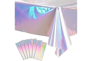Fixwal White Iridescent Tablecloths, 6-Pack Shiny Plastic Table Cover for Weddings Birthdays