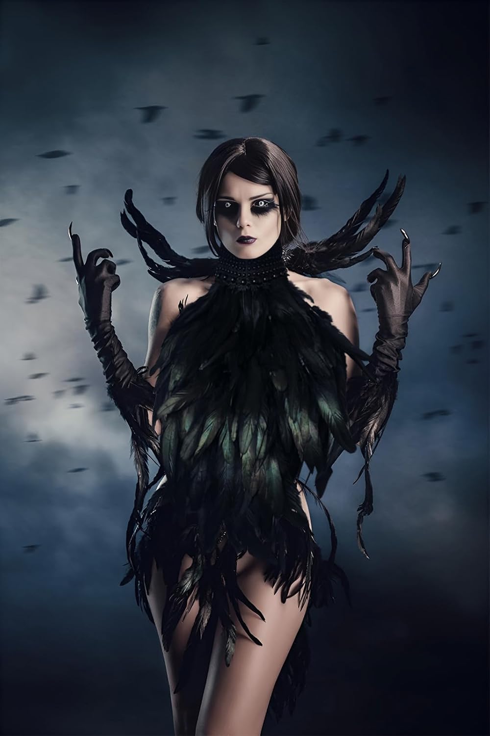 HOMELEX Feather Cape Shawl Costume Witch Wings Collar Adult Crow Neck - Image 4