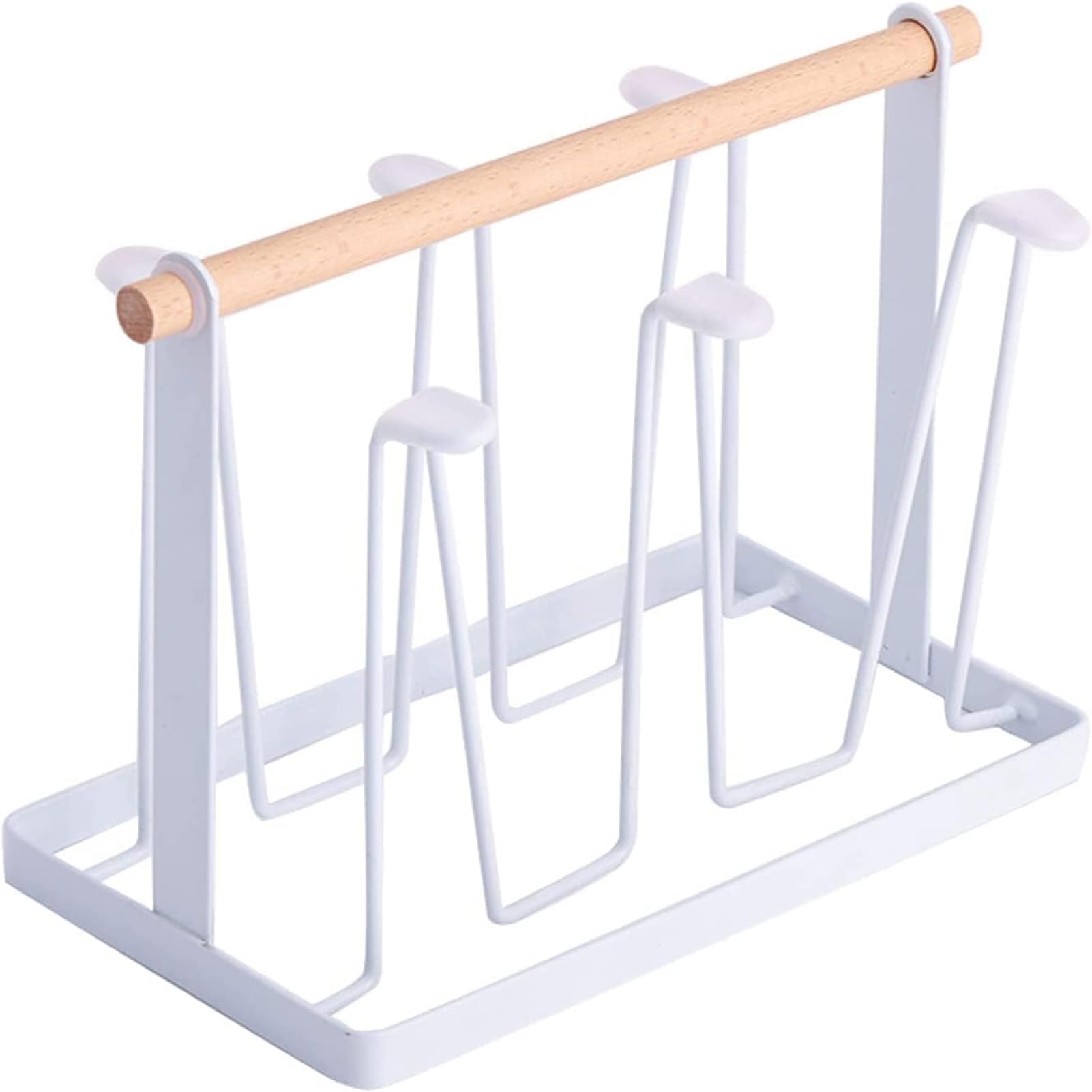 KhaznaBottle Drying Rack, 6 Cups Mugs Glass Stand Cup Holder, Non-Slip Hanging Cup Drying Rack, Mug Holder Table Top Wooden Handle Kitchen Stand Organizer Mug Tree