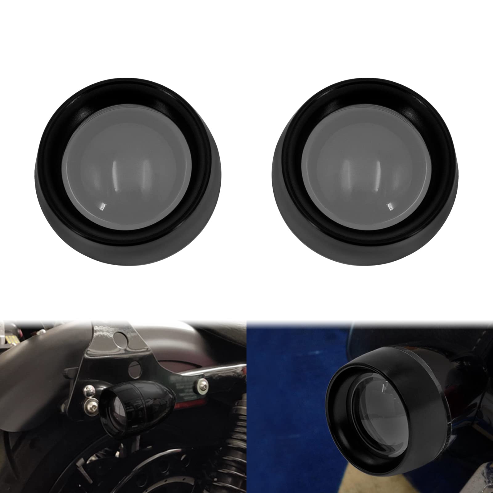 HCmotorku Motorcycle Turn Signal Light Lens Cover Bullet Bezels Fit For Harley Touring Road King Street Glide Sportster Softail Dyna 2000-2025 2pc (Matte black & smoke)