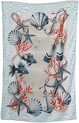Canga de Praia 100% Viscose Azul Ondas, 1,50m x 1,00m, Estampa Marinha com Estrelas do Mar e Peixes