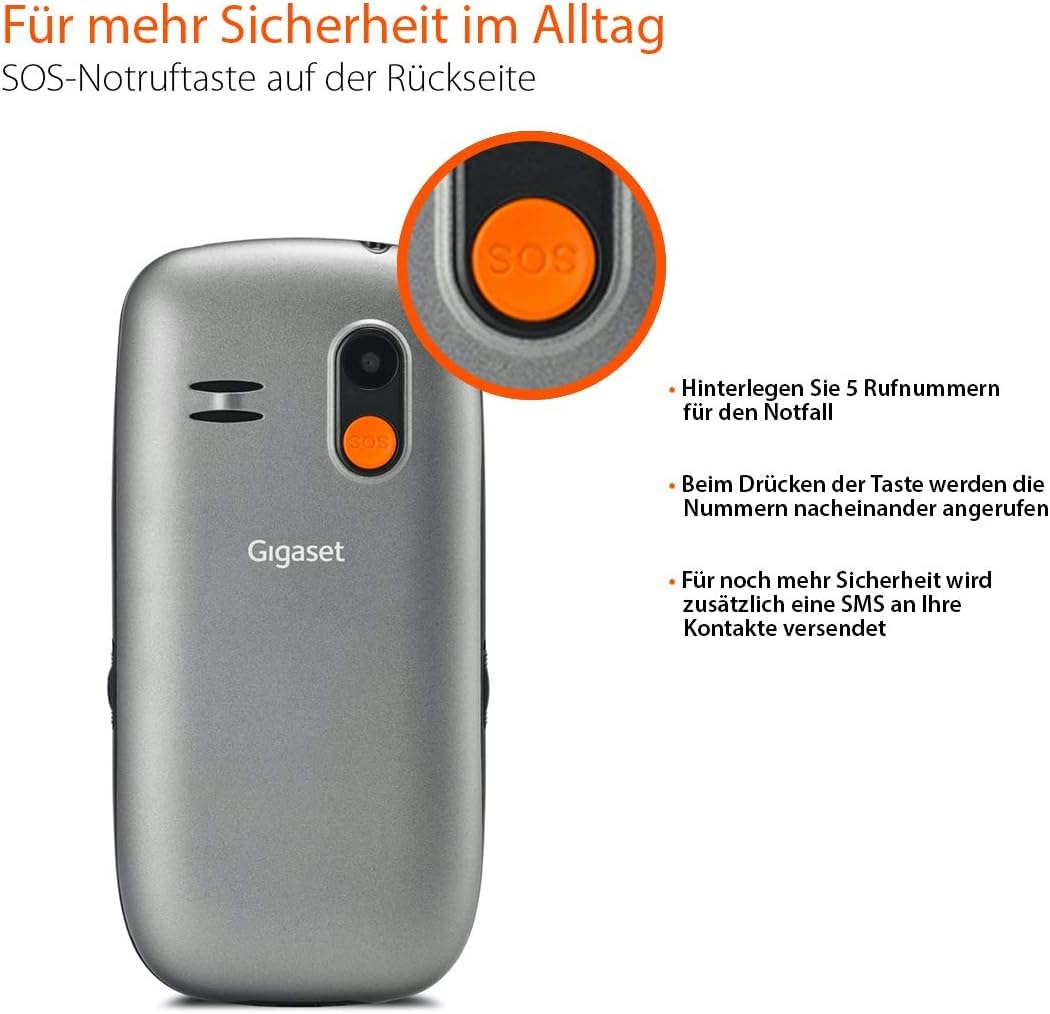 Gigaset GL390 GSM - Senioren Handy mit SOS-Notruf-Taste - großem 2,2 Zoll Farbdisplay - einfache Bedienung mit extra großen Einzeltasten - kompaktes Mobiltelefon ohne Vertrag, titan-silber