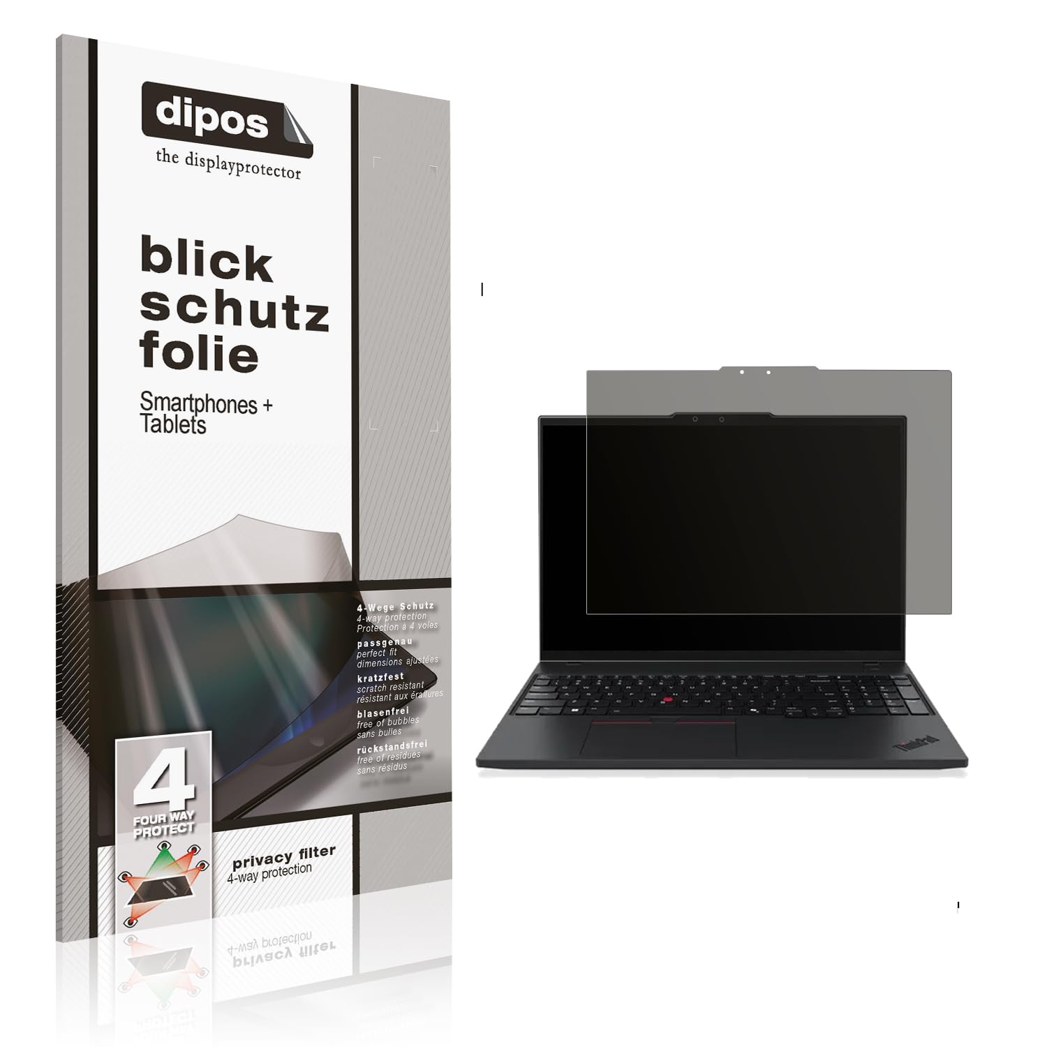 dipos Blickschutzfolie für Lenovo ThinkPad P16s Gen4 | Displayschutz matt mit 4-Wege Sichtschutz-Effekt, Privacy Filter, passt perfekt, kratzfest, blasenfrei, selbstklebend