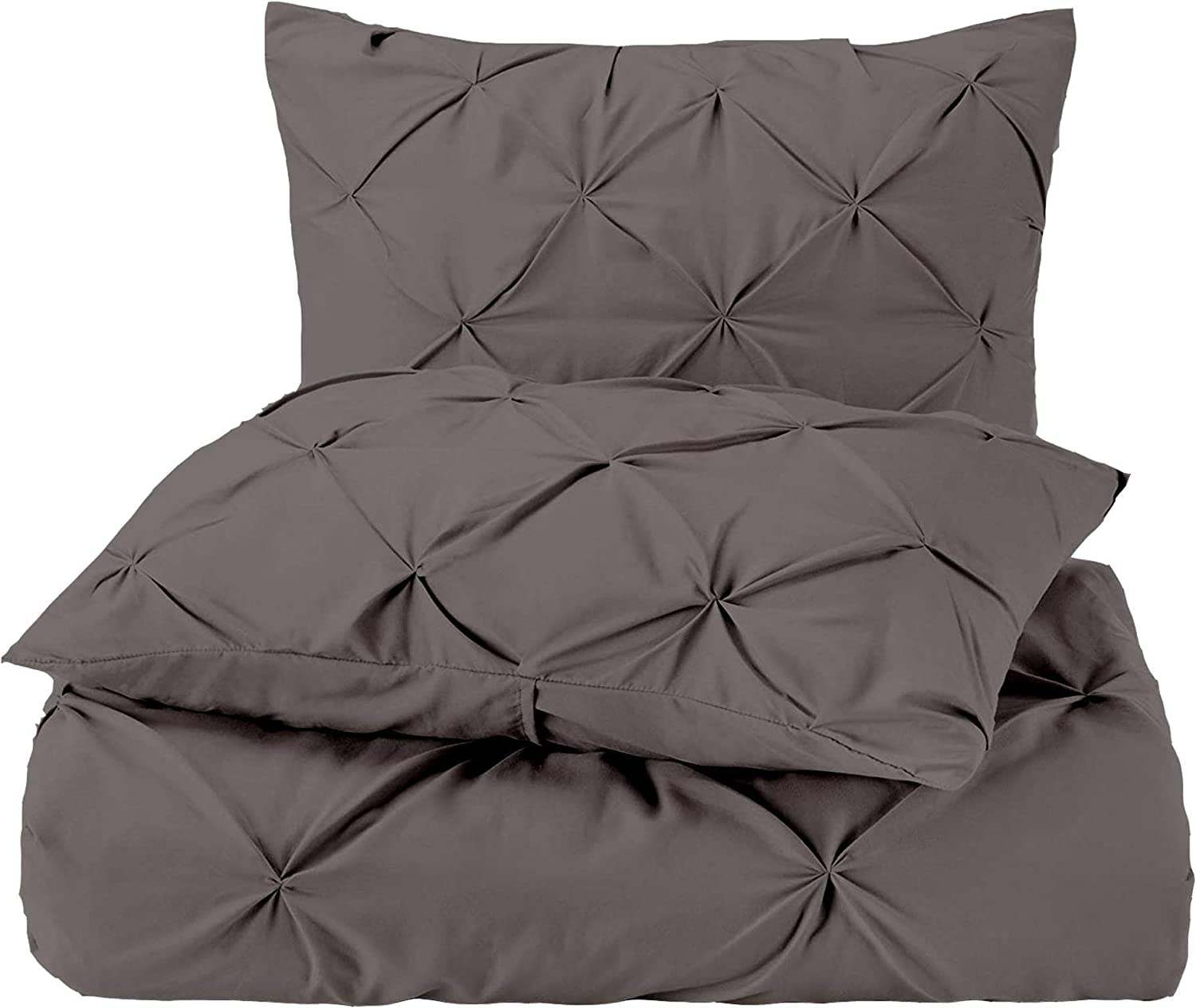 Pinch Pleat PinTuck 5 Piece Duvet Cover Set - 100% Egyptian Cotton Quilt Covers Bedding, 300 Thread Count Diamond Bedding Set with Zipper Closure Hotel Quality - Dark Grey Solid, Single Size.