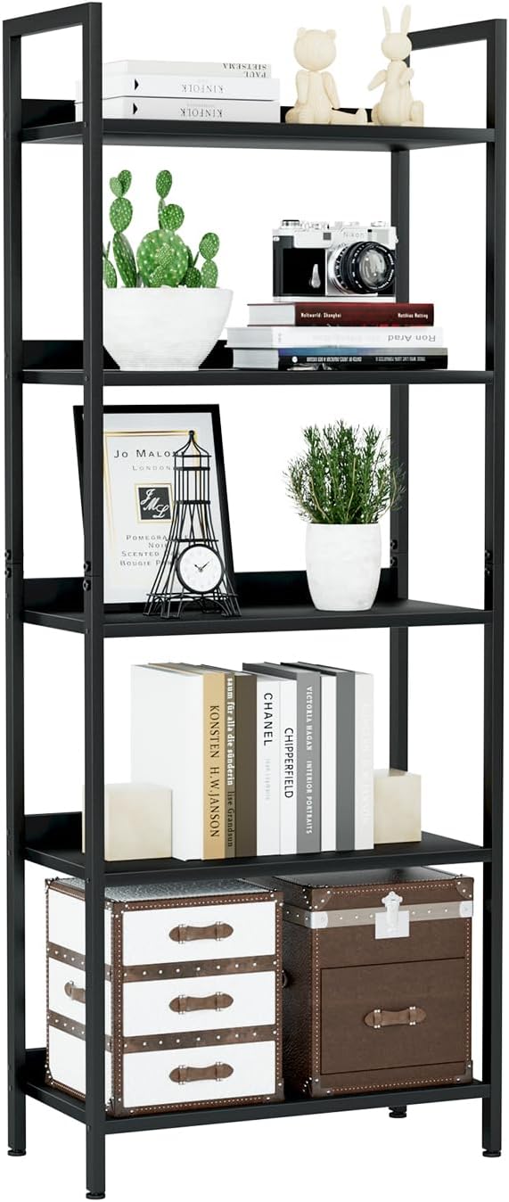 NUMENN Bookshelf, 5 Tier Bookshelves, Home Office Bookcase Shelf Storage Organizer, Free Standing Storage Shelving Unit for Bedroom, Living Room and Home Office, Black 5 Tier(wide) Black
