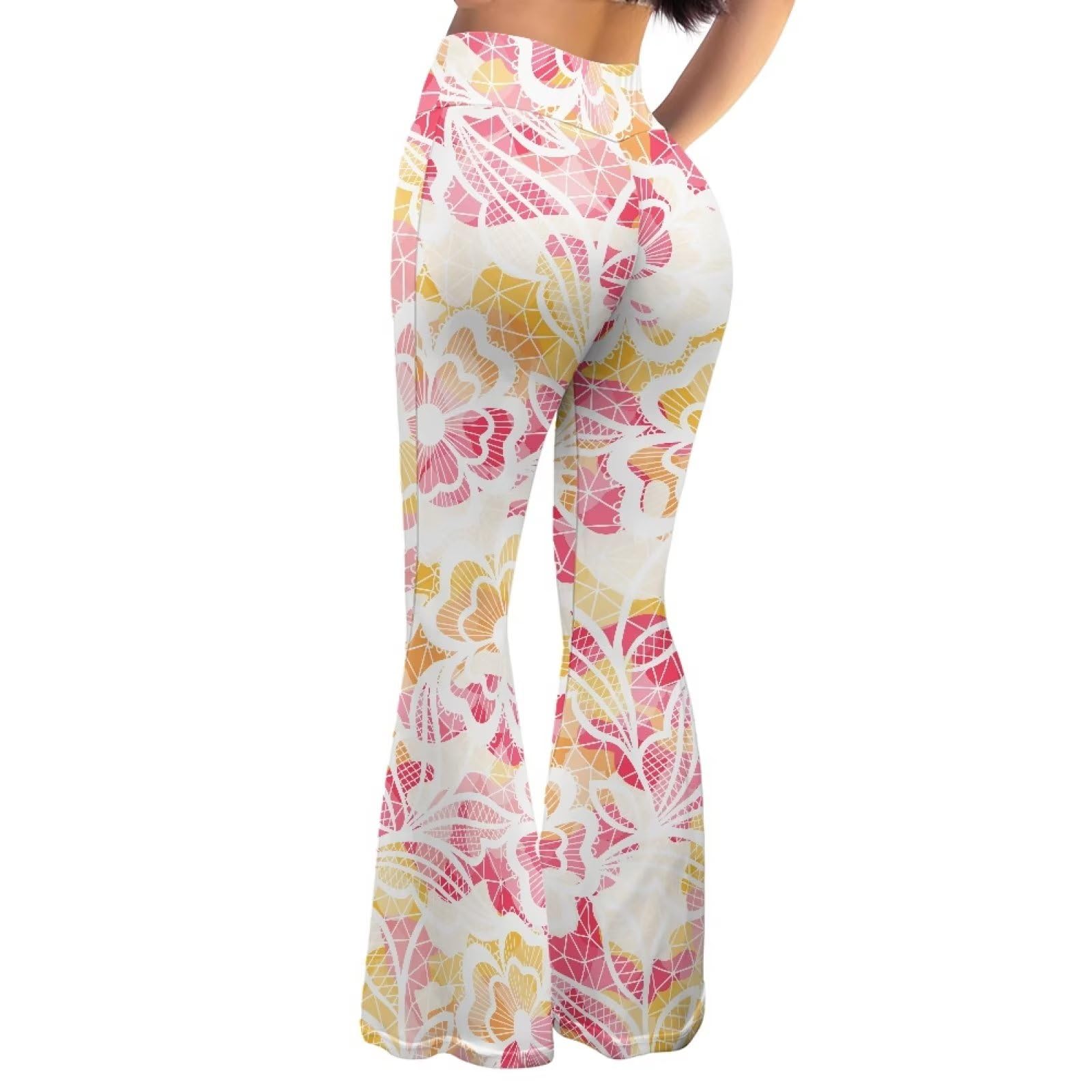 DISNIMO Flower Flare Yoga Pants for Women with Tummy Control,High Waisted Bootcut Yoga Leggings Stretchy Casual Workout Pants Large