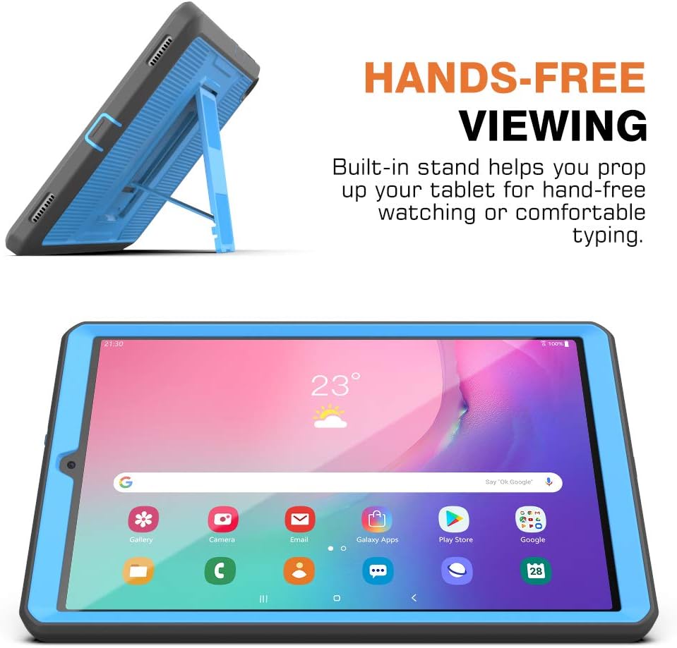 MoKo Case Fit Samsung Galaxy Tab A 10.1 2019, [Heavy Duty] Shockproof Full Body Rugged Stand Back Cover Built-in Screen Protector for Galaxy Tab A 10.1" SM-T510/SM-T515 2019 Tablet - Blue & Dark Gray