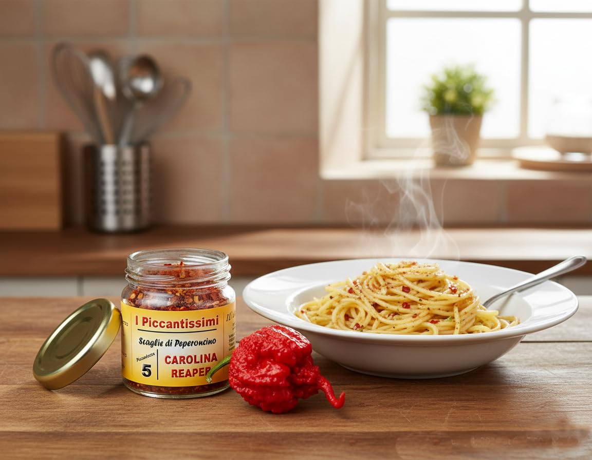 I Piccantissimi - Pimiento carolina Reaper en tarro (15gr) - Long life Chilli Flakes - Pimiento carolina Reaper cultivado en Italia (2.000.000 Shu)