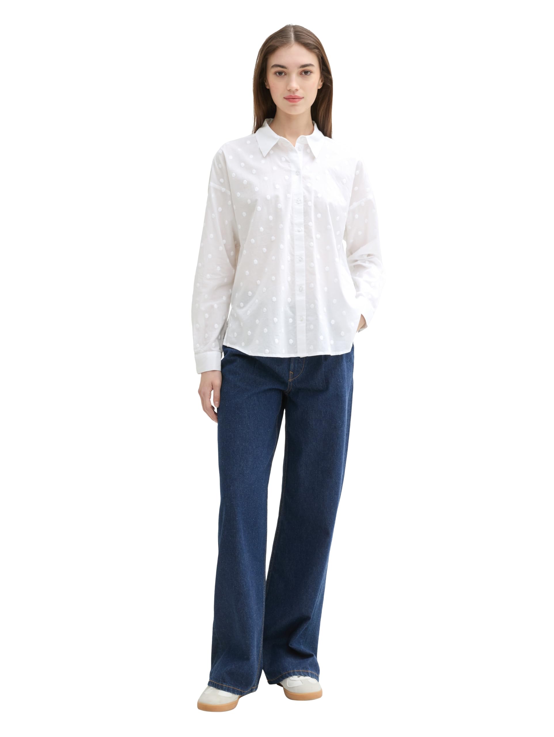 Tom Tailor Denim Damen Bluse im Pünktchen-Muster