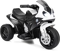 OLAKIDS 6V Licensed BMW Kids Ride-On Electric Motorcycle with Music, LED Lights, Leather Seat - 3 Wheel Battery Tricycle for Boys Girls 3+