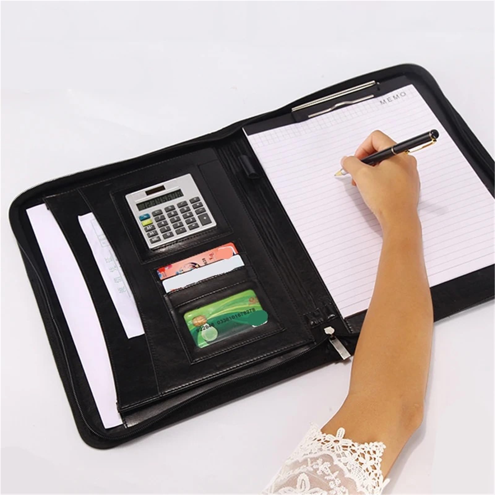Portadocumentos Carpeta multifuncional A4 for conferencias, organizador de papelería empresarial, bolsa for documentos, carpetas de archivos de cuero for contratos, suministros de oficina(Brown)