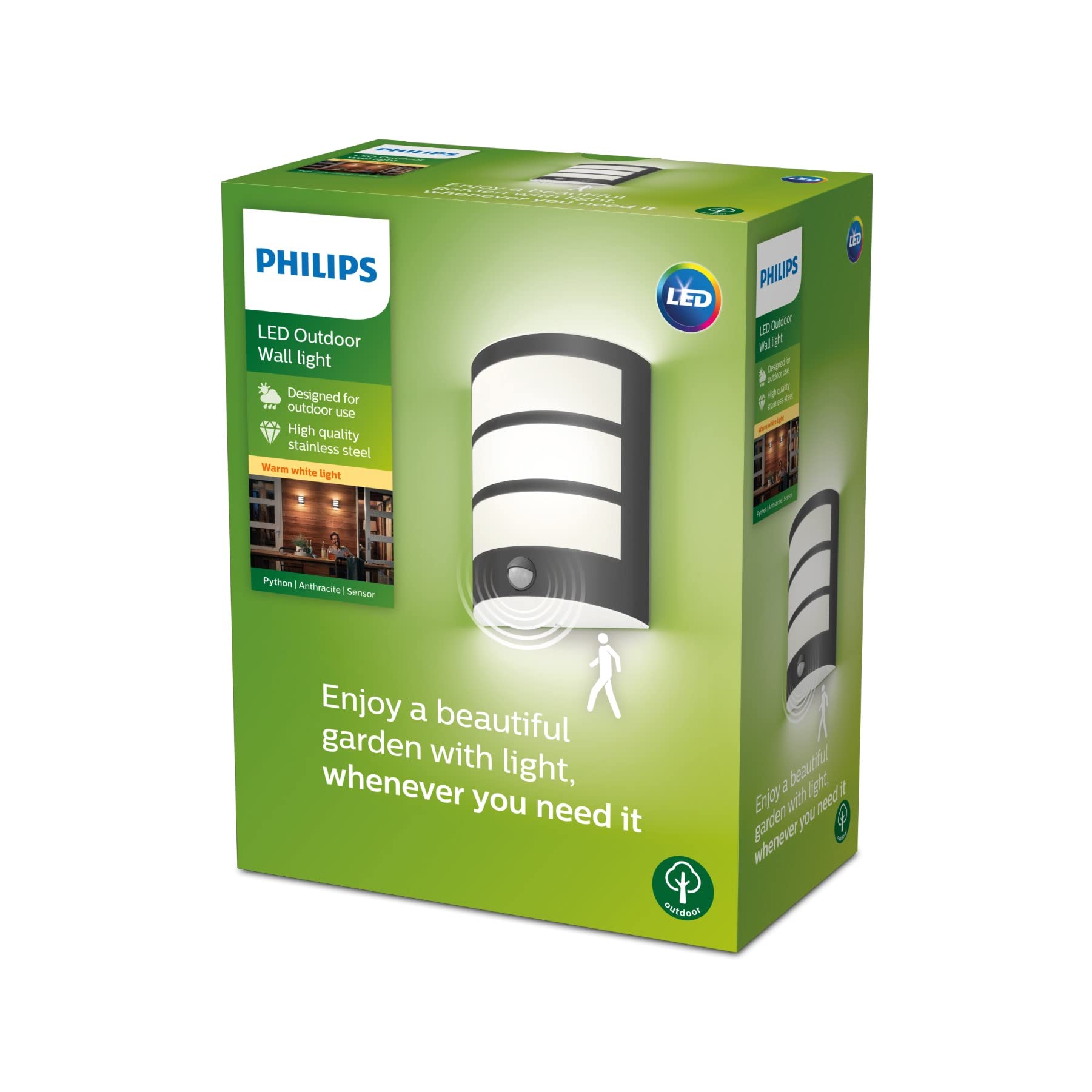 Philips myGarden LED Python Wandaußenleuchte mit Bewegungsmelder, 6W, warmweißes Licht 2.700K, 600lm, IP44 Schutzklasse, integriertes Leuchtmittel, Anthrazit