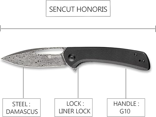 Miniatura 3 de SENCUT Honoris - Cuchillo de bolsillo plegable para hombres, cuchillo de camping con clip de 3.47 pulgadas, hoja 9Cr18MoV, mango Micarta ranura para