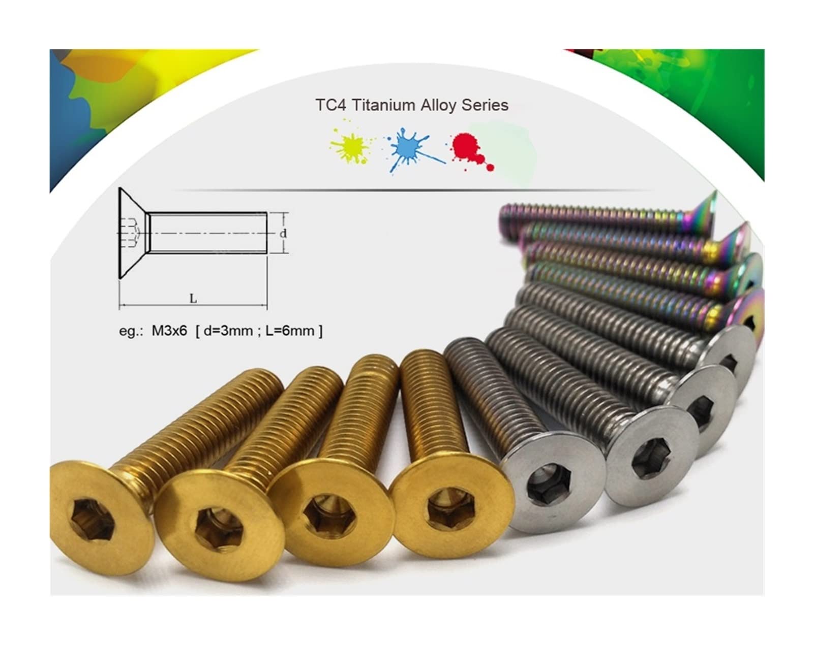 yaoqijie M3 M4 M5 M6 Titan Flachkopfschraube, TC4 DIN7991 Innensechskant, Flachkopfschraube, E006 dauerhaft (Farbe: Goldfarben, Maße: M4 x 15-20 Stück)