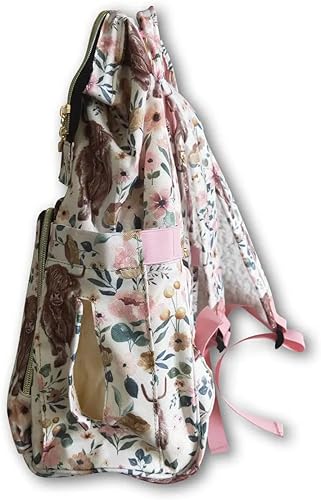 Miniatura 5 de Mochila de pañales de vaca de las tierras altas florales rosas, Rosado, Mochila para pañales