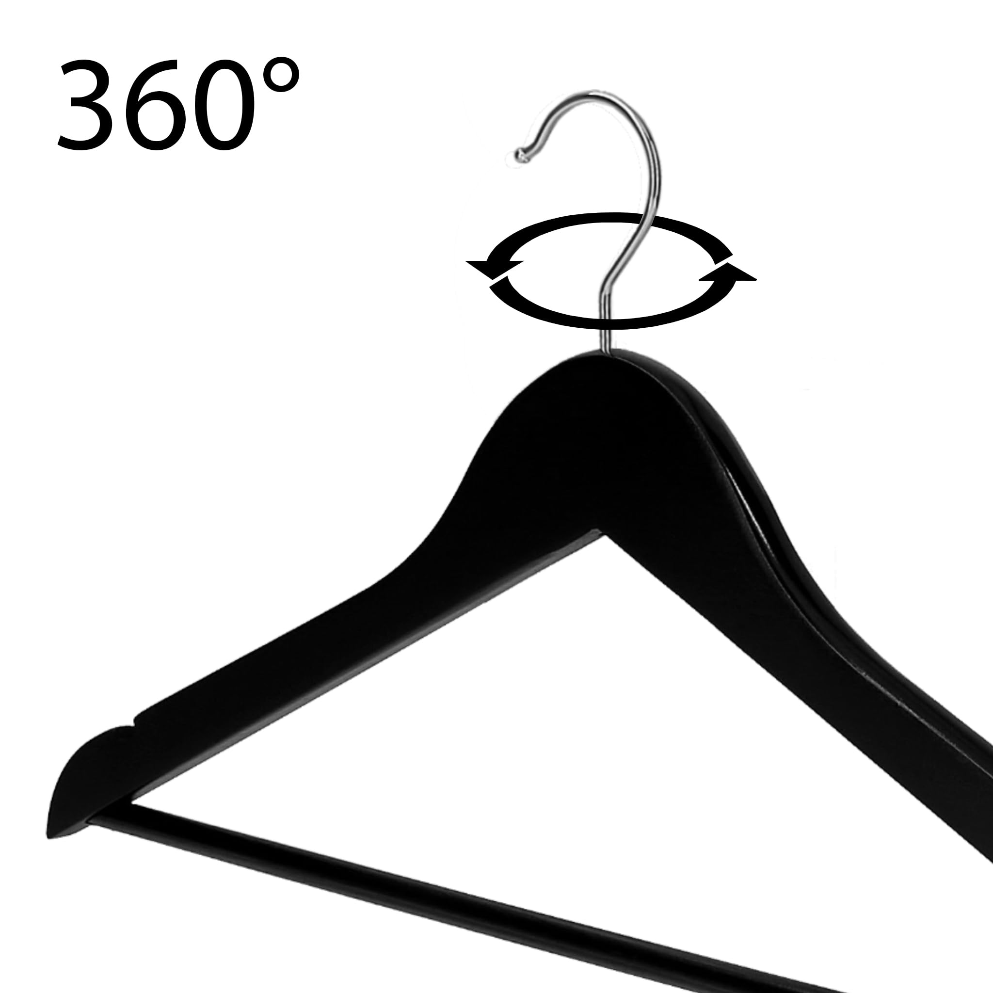 VonBueren 50x Kleiderbügel Holz schwarz, Holzkleiderbügel, Holzbügel, Bügel | Holzkleiderbügel, Bügel mit 360° drehbarem Haken, Hangers Clothes für Hemden, Jacken, Hosen, Anzüge und Garderobe