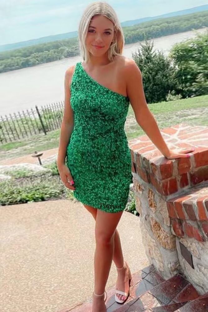 Tvuyet Sparkly One Shoulder Homecoming Dresses for Teens 2026 Glitter Sequin Tight Short Prom Dress for Juniors - Image 5