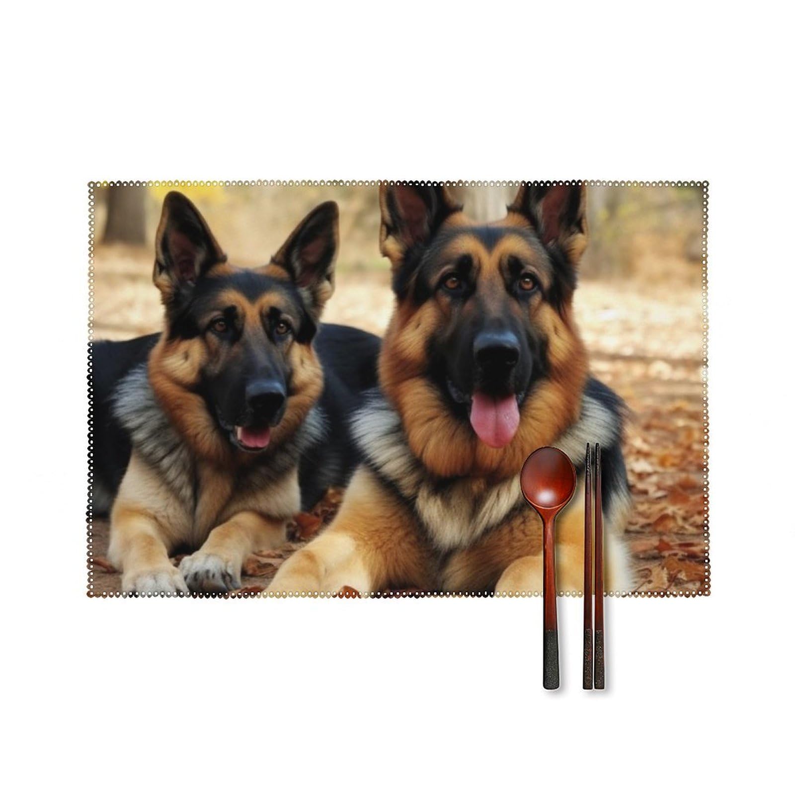 Qmnrtk White German Shepherd Dog Placemats Set Of 4 Heat Resistant Woven Placemats Non-Slip Washable Table Mats For Dining Table Wipeable Place Mats For Kitchen Dining Party Indoor Outdoor Decoration 12X18 Inch