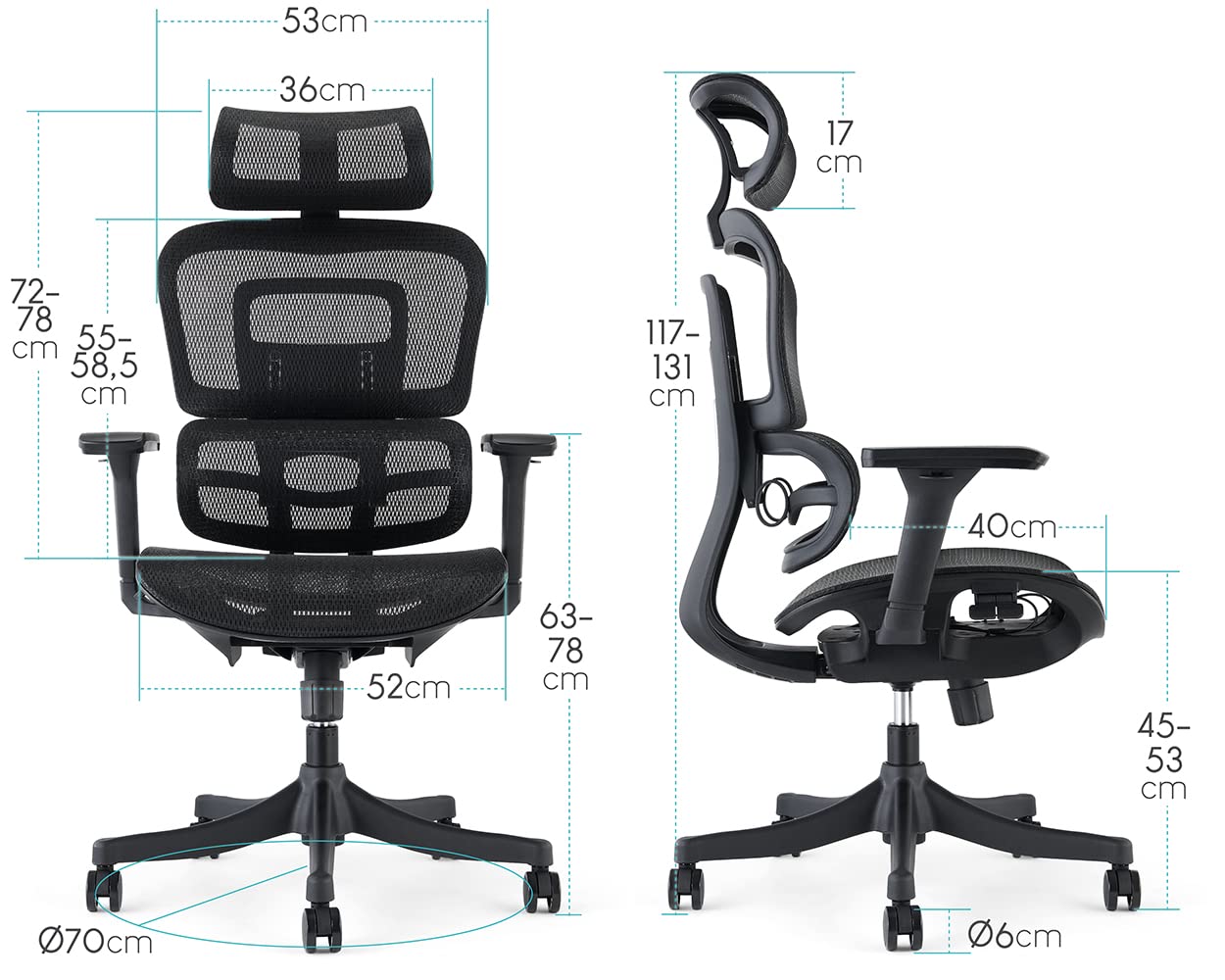 Waytex Draconis - Silla de Oficina ergonómica, Silla de Oficina de Malla Transpirable, apoyabrazos Ajustables 3D, reposacabezas Ajustable, Soporte Lumbar Ultra cómodo, Color Negro