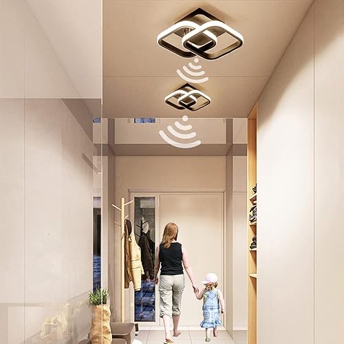 Miniatura 4 de Luces de techo LED con sensor de movimiento, lámpara de techo moderna de 20 W, lámpara de techo cuadrada negra con cable, lámpara de pared activada