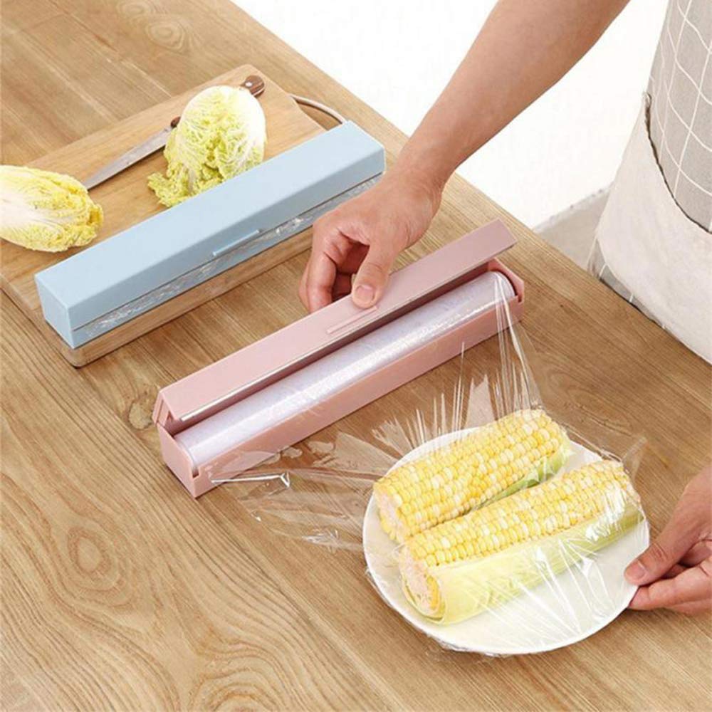 Distributeur de Film Étirable, Dérouleur Coupe-Film Papier, 5 x 5 x 32 cm Plastique PP Dérouleur Coupe-Film Papier pour Film Alimentaire, Feuille d'Étain, Cuisine à Domicile, Restaurant (Rose)