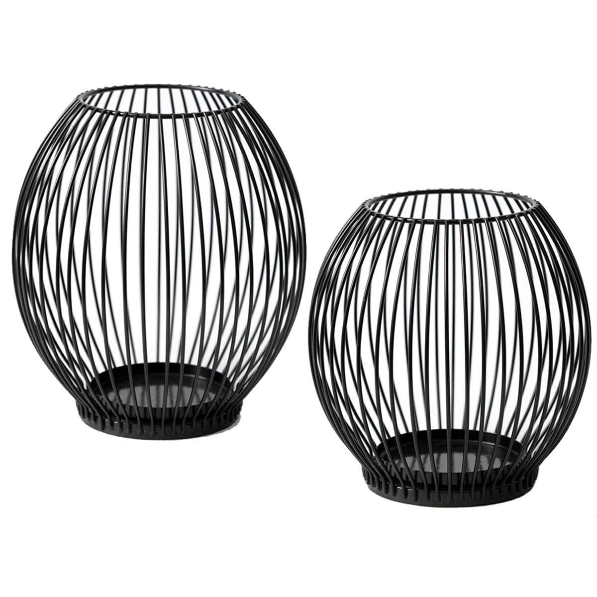 Vintage Lanterns Outside Metal: Vintage Tealight Holder Lantern Decor with Glass Set of 2- Decorative Distressed Gold Candle Holder for Wedding Christmas Mantel Living Room Patio (Black(S+M)) — image 1