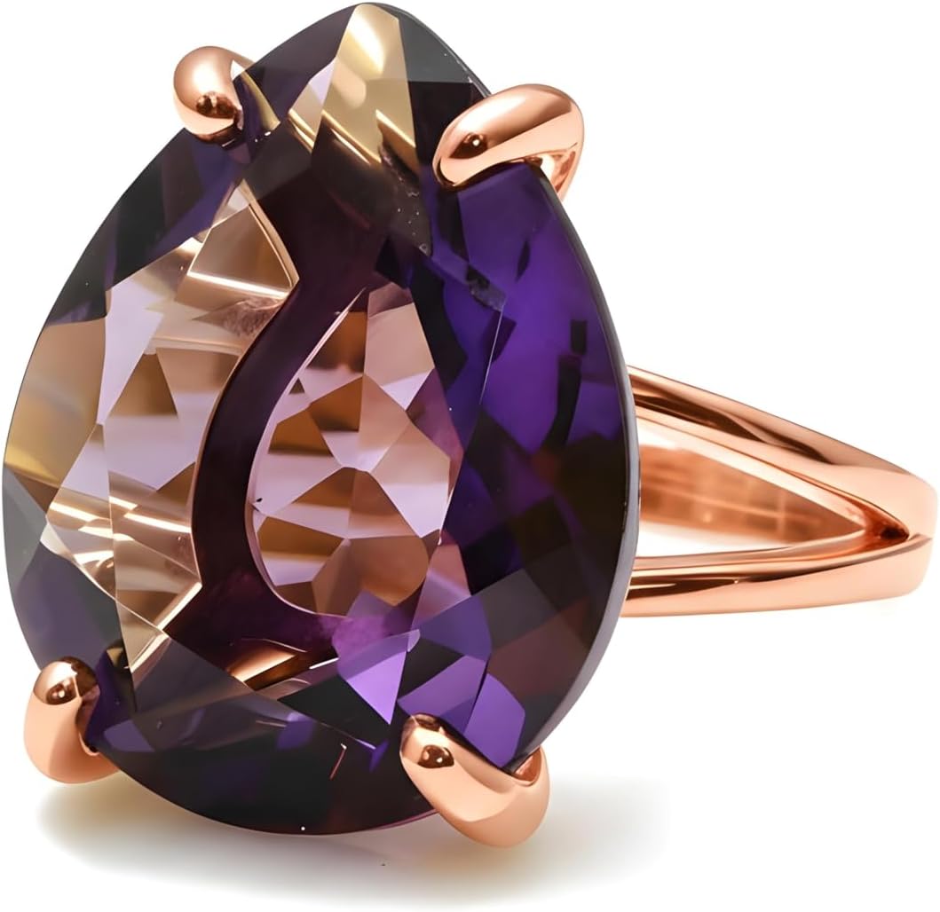 Stylish February Birthstone Ring - Amethyst Rings for Women in 14k Rose Gold-filled Band - Fascinating Rose Gold Jewelry for Birthdays, Parties, Casual Wear - With Box