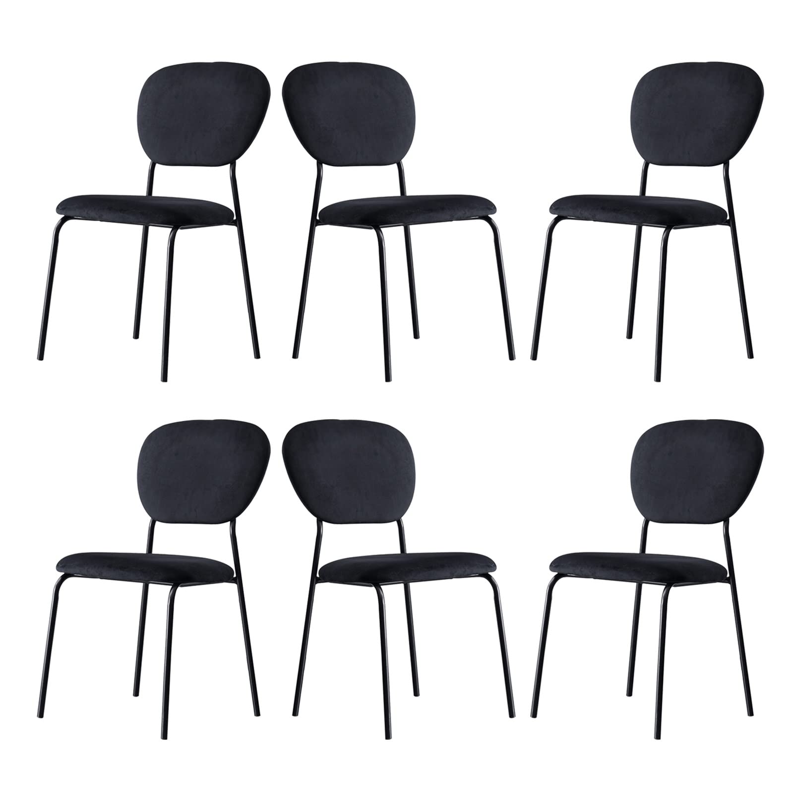 SJIALEN Modern Dining Chairs Set of 6, Home Backrest Leisure Chair Velvet Bedroom Chairs Kitchen Dining Room Side Chair Stackable Kitchen Chair (Color : Black, Size : 45x48.5x85cm)