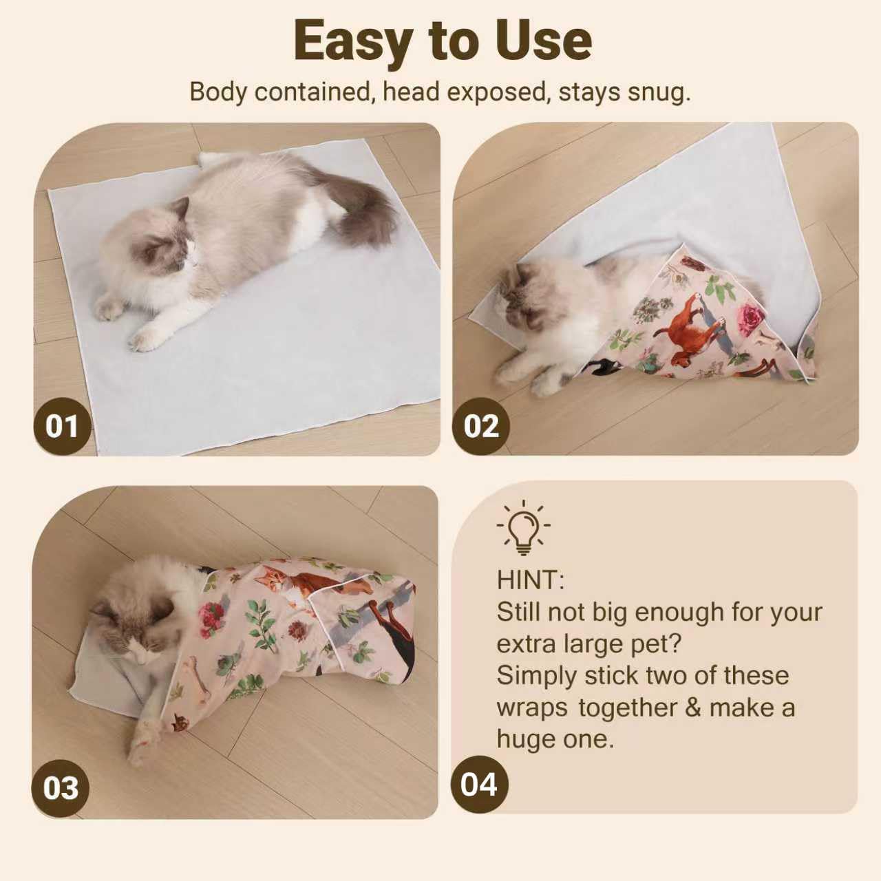 Purrfect Peace Cat Swaddle Wrap – 31.5" Professional Calming Restraint Bag for Grooming, Nail Trimming & Medicine - Adjustable Cat Restraint for Grooming, Nail Clipping & Vet Visits