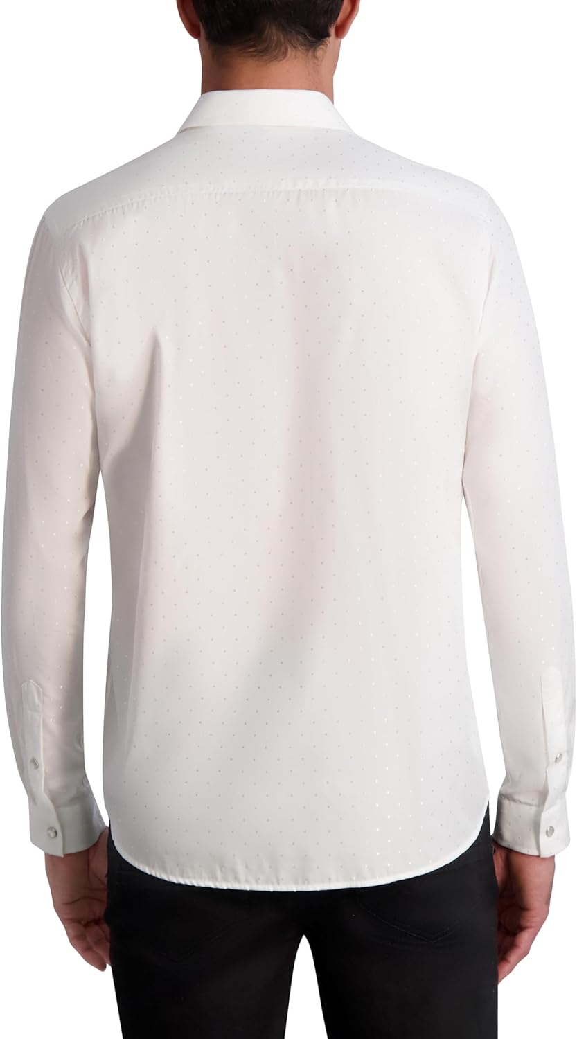 KARL LAGERFELD Mens Jacquard Tonal Polka Dots Long Sleeve Top - Image 3