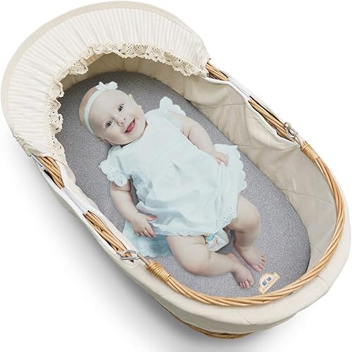 Miniatura 4 de BlueSnail Sábana bajera ajustable para moisés, suave y elástica, 2 unidades (moisés, gris)