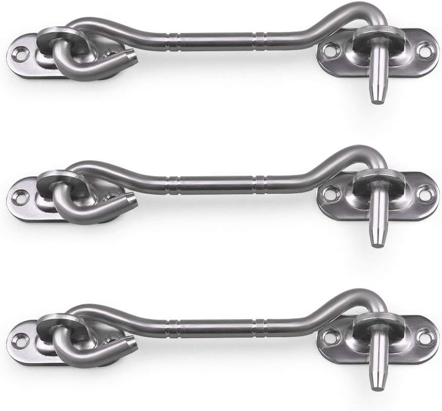 POMAKER Cabin Hook Eye Latch for Doors, 3pack Privacy Hook with Mounting Screws for Gate Window, Slide Barn Door Latch Hook in Solid Polished Stainless Steel (4inch)