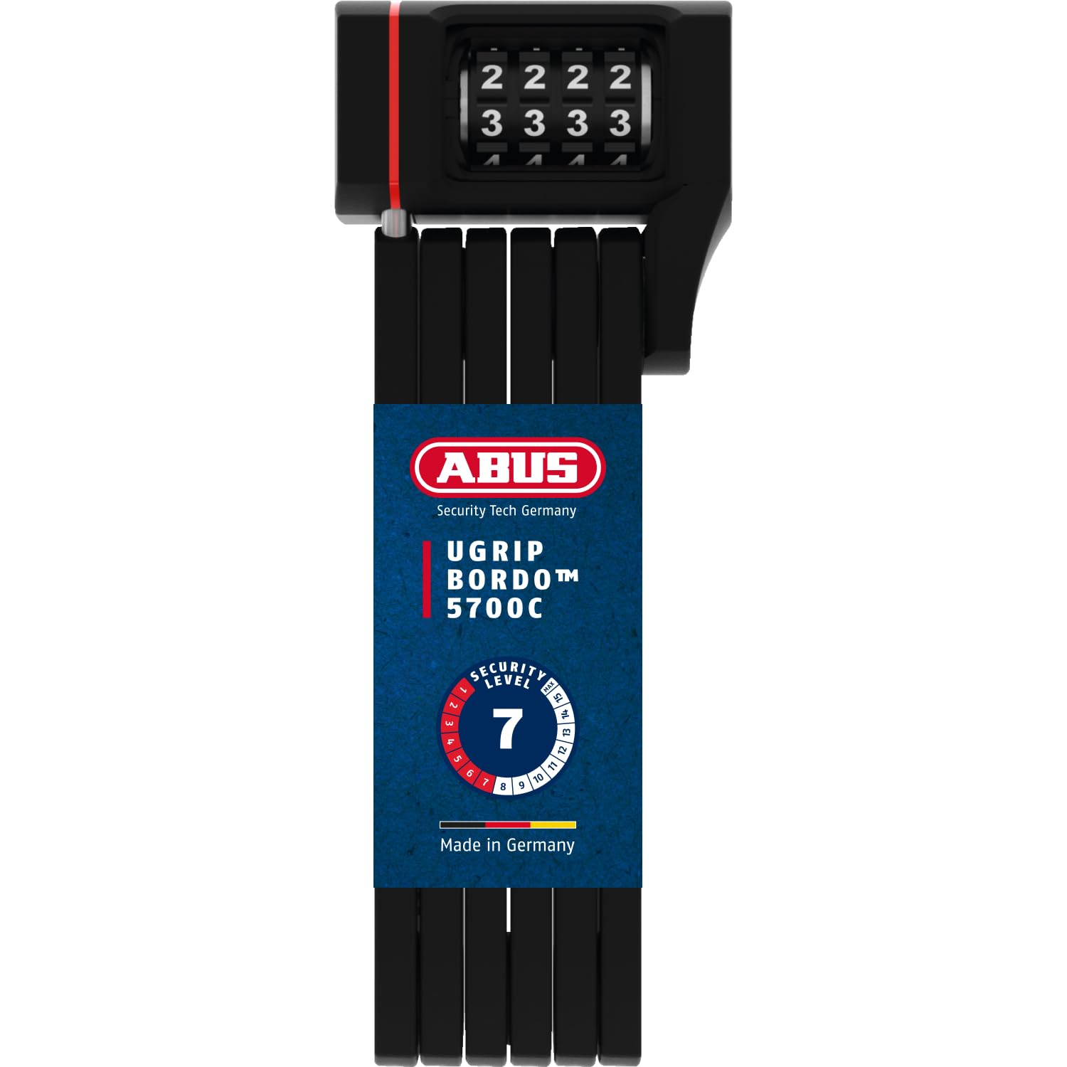 ABUS Bordo uGrip 5700C SH candado plegable con soporte - Candado para bicicletas con código de combinación y barras de 5 mm de grosor - Nivel de seguridad 7