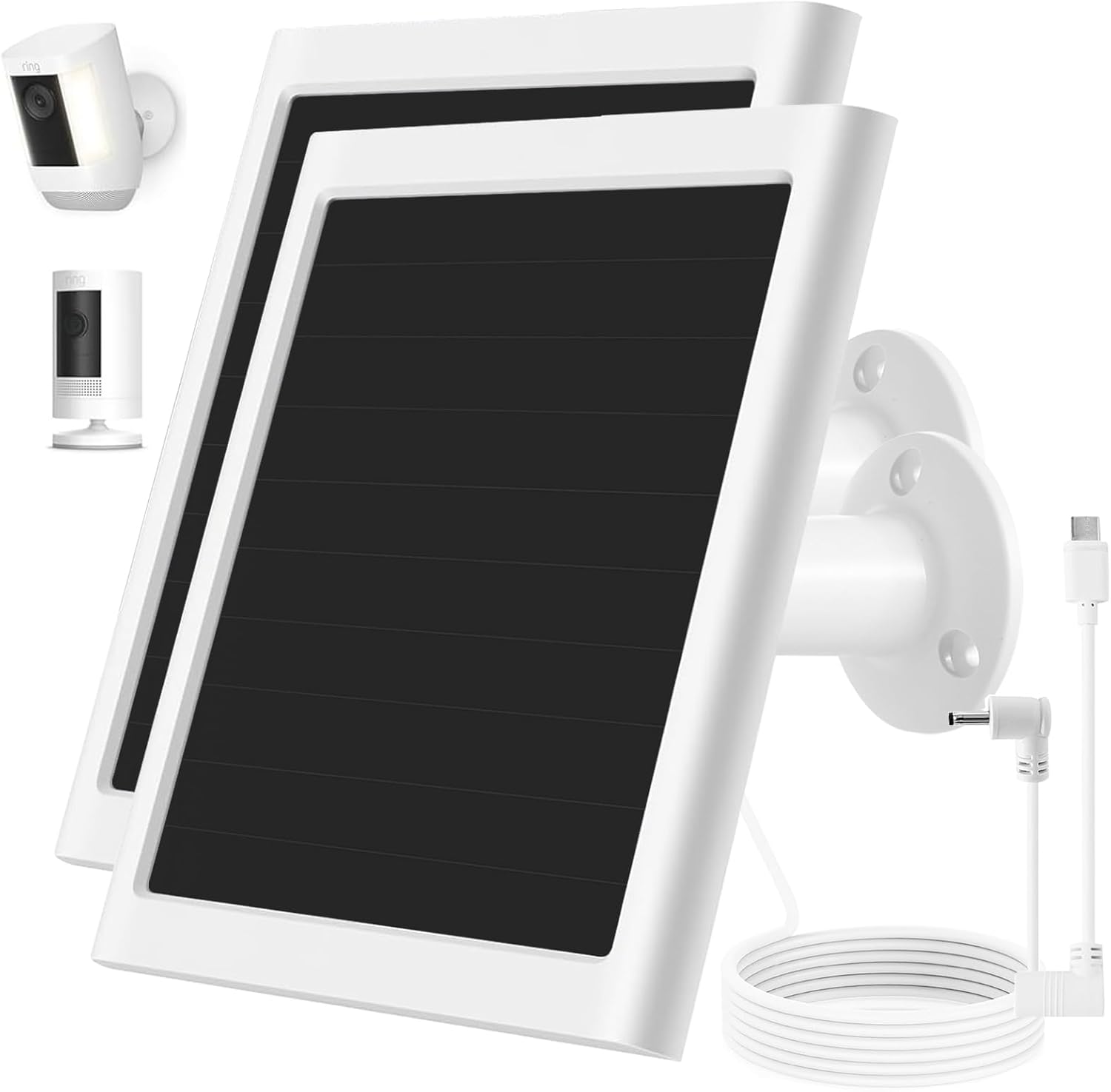 Solar Panel Charger for Ring Camera, Compatible with Ri ng Stick Up Cam Battery, Ring Spotlight Plus/Pro, Ri ng Stick up Pro, Waterproof 6w5v (White-2Pack)