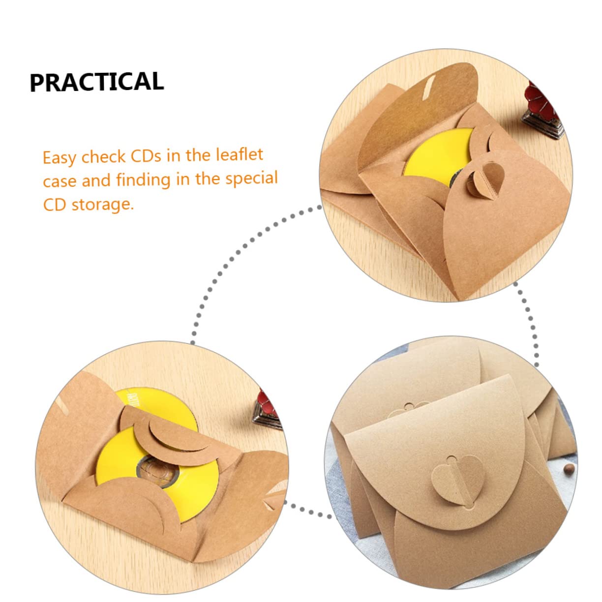 SHINEOFI Pochettes de CD avec Fermeture Cœur Lot de 50 en Papier Kraft et Isolation la Poussière Protection Anti-Rayures pour Rangement Cinéma et Maison
